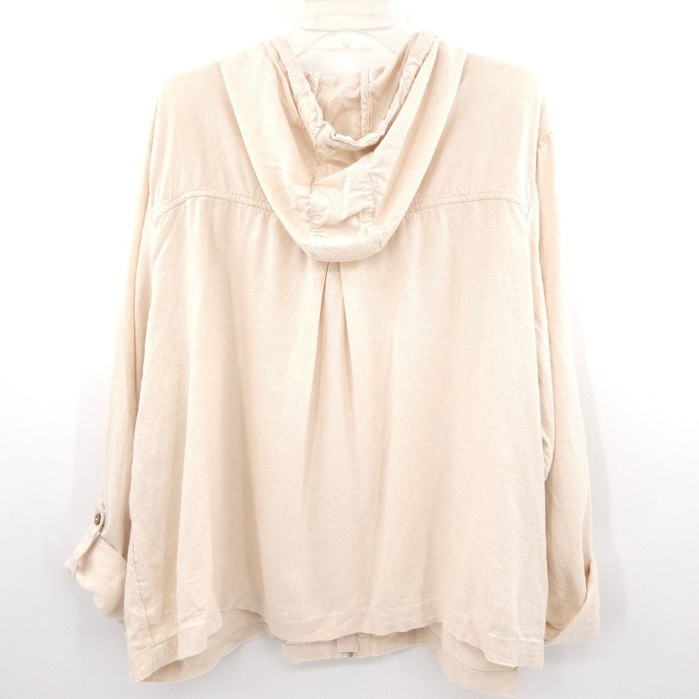 J. Jill Zip Up Linen Hoodie Jacket Womens 3X Beige Blend‎ Roll Tab Sleeve - Picture 9 of 9